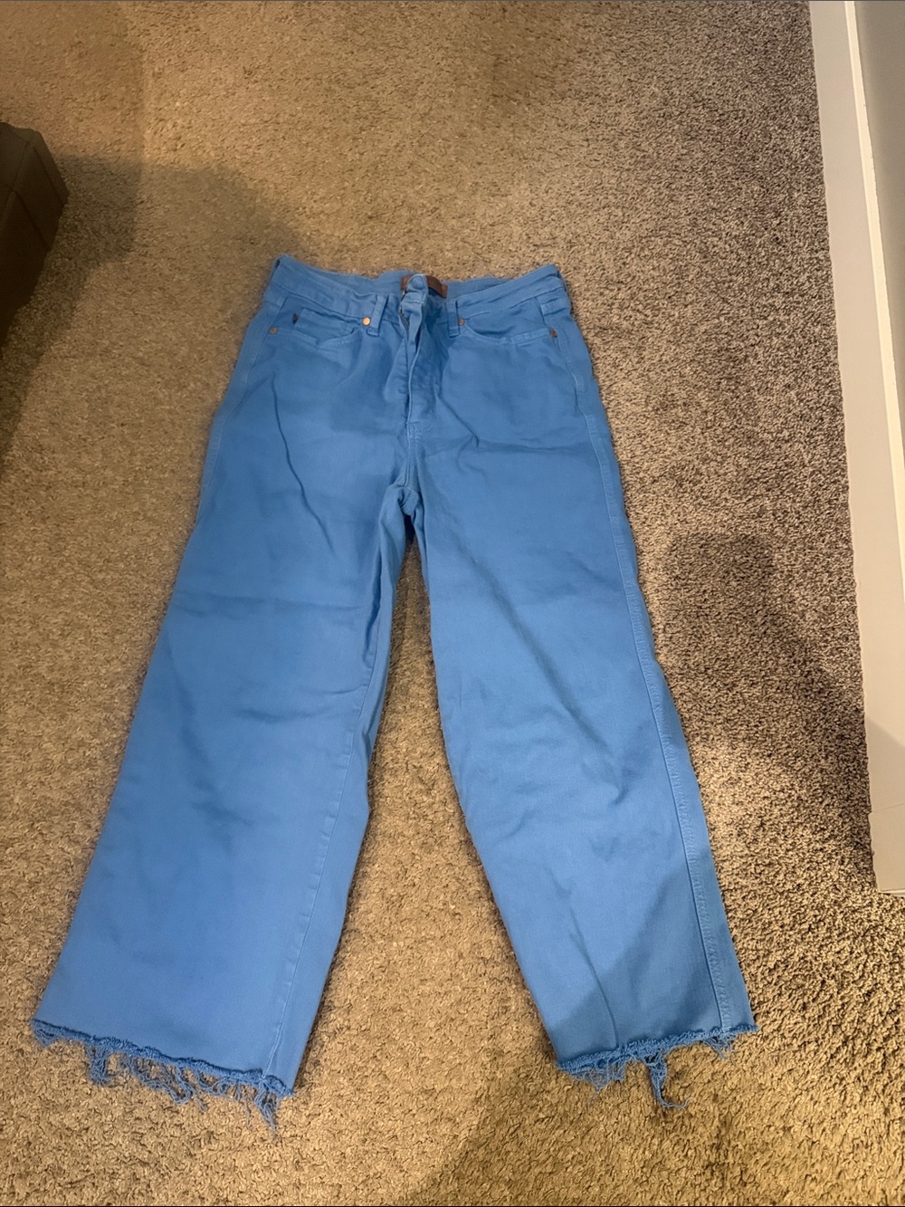 Judy Blue Vibrant Blue Wide-Leg Jeans with Frayed Hem